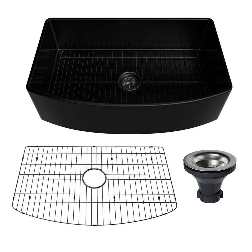 33 in. Farmhouse/Apron-Front Single Bowl Black S3 Fine Fireclay Kitchen Sin