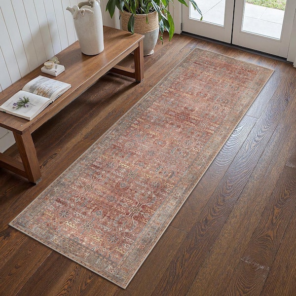 Bakhita Machine Washable Red/Blue 2 ft. x 10 ft. Floral Indoor Area Rug