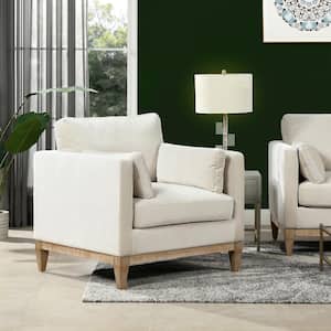Knox 36 in. Pillow Arm Performance Velvet Modern Farmhouse Large Living Room Accent Arm Chair in French Beige