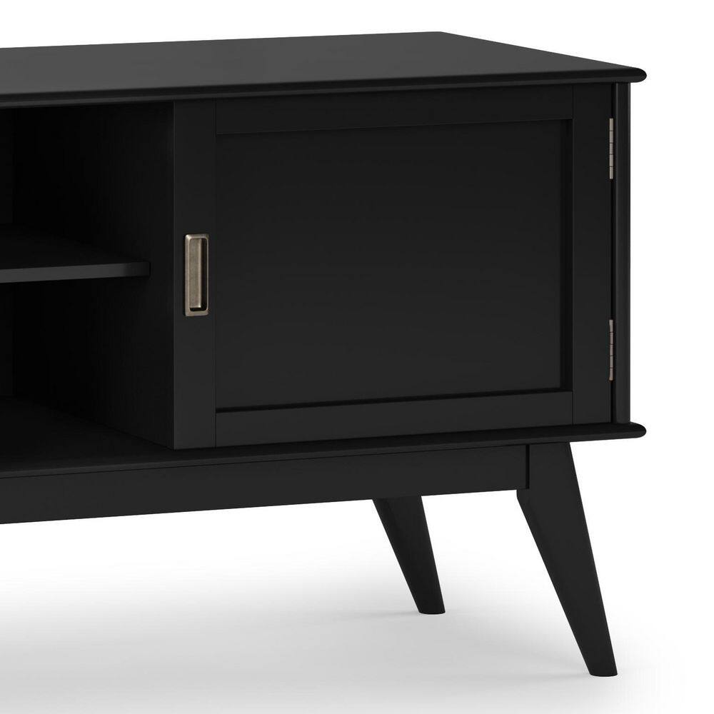Black Mid Century Modern TV Media Stand with Cabinets