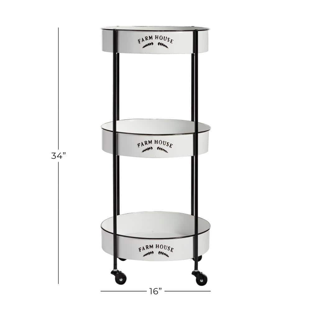 White and Black Metal 3-Tier Farmhouse Rolling Storage Cart