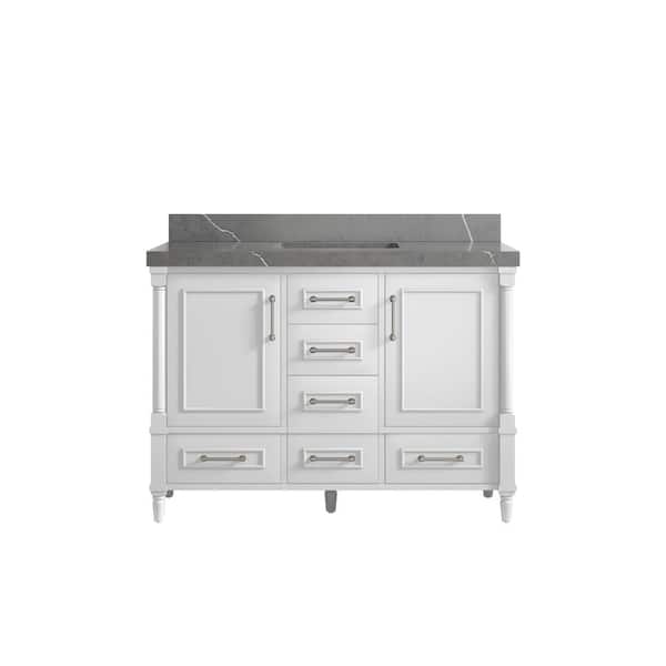 Willow Collections Hudson 48 in. W x 22 in. D x 36 in. H Bath Vanity in White with 2 in Piatra Gray Quartz Top