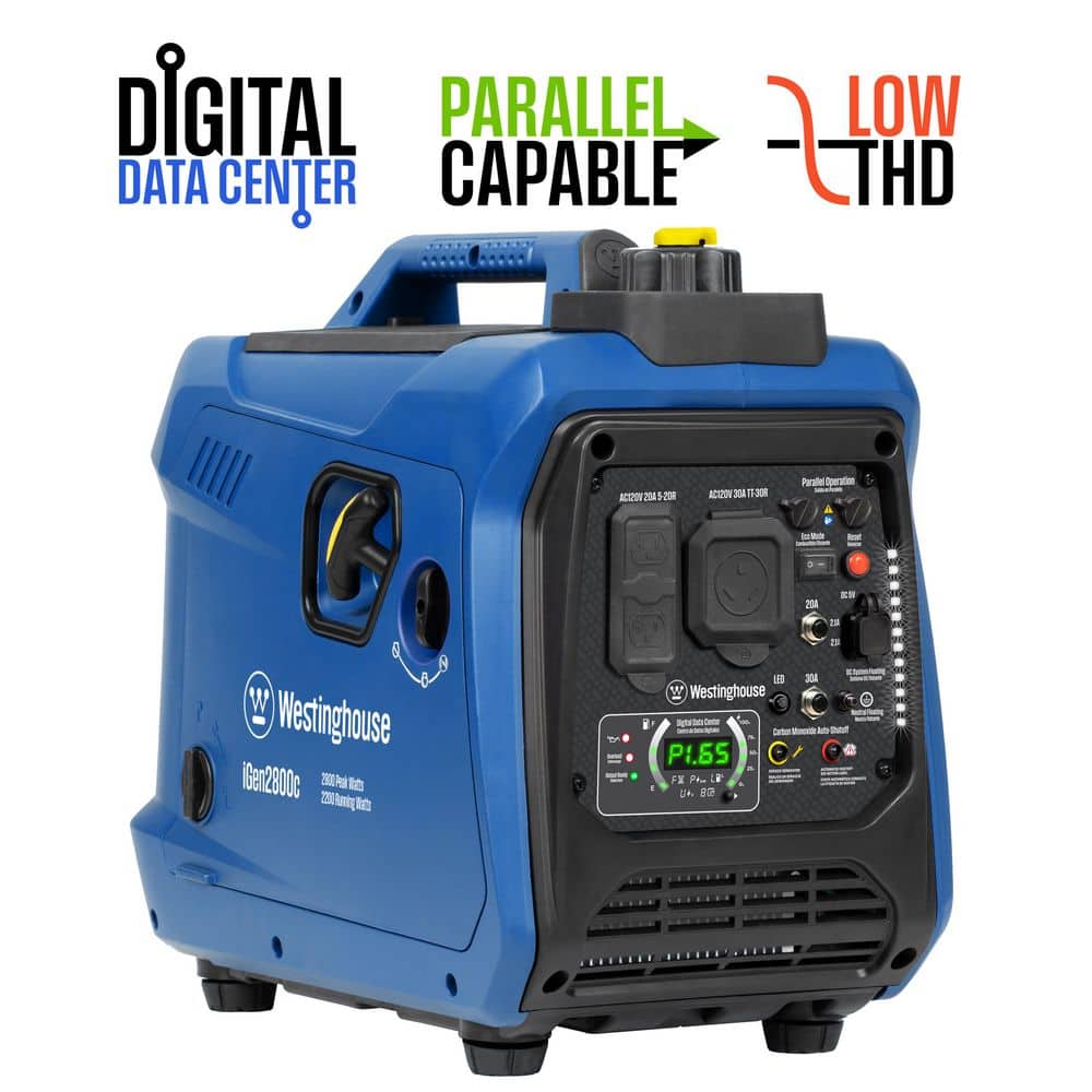 Westinghouse 2,800-Watt Gas Powered Portable Inverter Generator with Recoil Start, LED Data Center, Quiet Technology