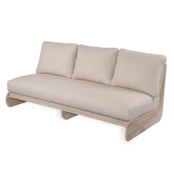 Low-Profile Teak Finish Acacia Frame 3-Seat Outdoor Couch with Sand Cushions