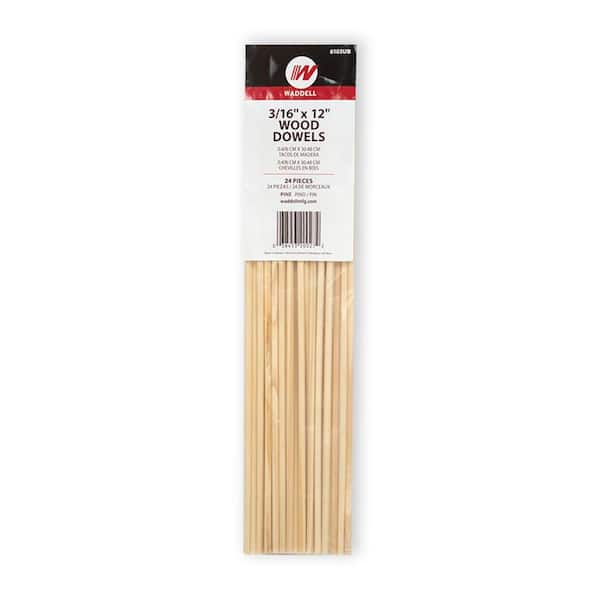 Waddell 0.1875 in. x 12 in. Pine Round Dowels, Pack of 24-Sanded, Paintable, Stainable-Wooden Rod for DIY Home Projects
