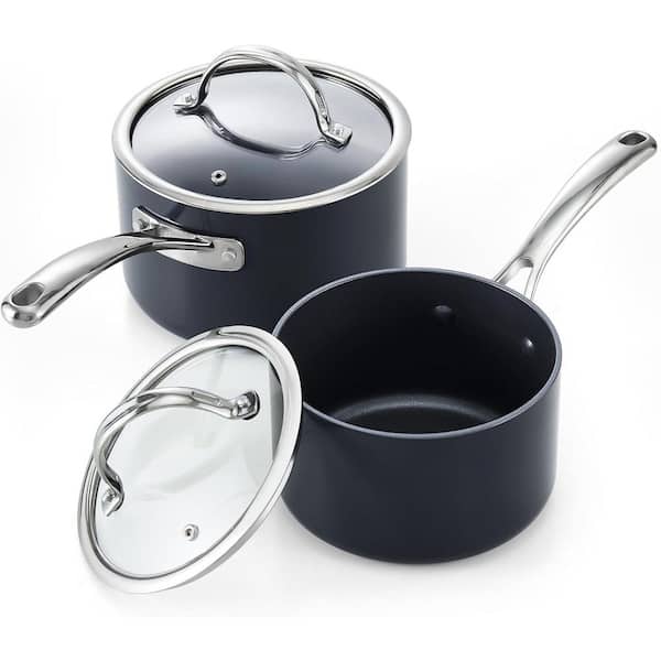 2 qt. and 3 qt. Hard Anodized Aluminum Nonstick Sauce Pan Set Saucepans with Lid Cooking Pots