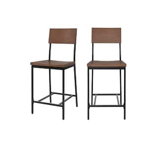 Porter Black Metal Counter Stool with Back and Haze Oak Finish Seat (Set of 2) (16.93 in. W x 40 in. H)