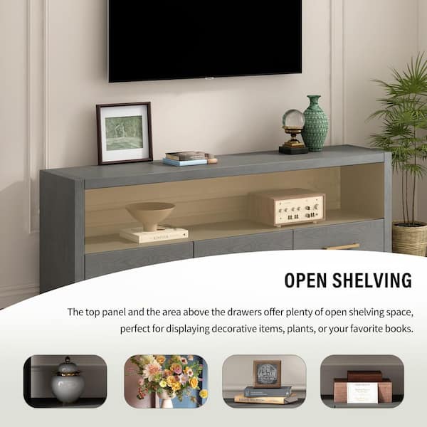 Nestfair 74 in. Gray TV Stand Fits TVs Up to 79 in. with 3