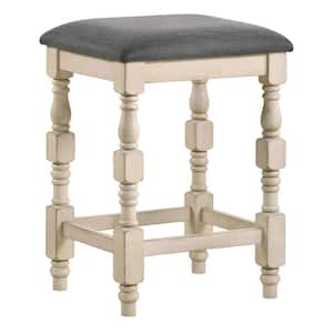 Besta 26.25 in. Ivory and Dark Gray Backless Wood Frame Counter Height Stool (Set of 2)
