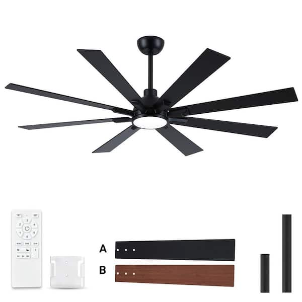 Amice 62 in. Indoor Matte Black Standard Ceiling Fan with Integrate LED, 8 Plywood Blades and Remote Control