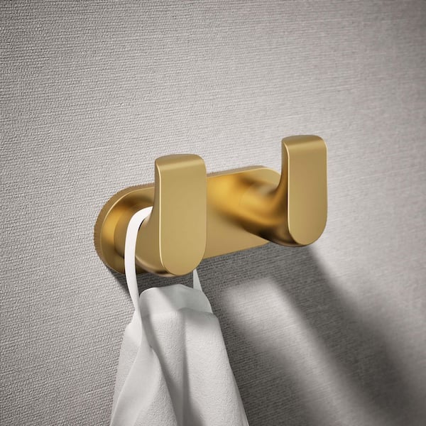 Avid J-Hook Robe Hook in Vibrant Brushed Moderne Brass