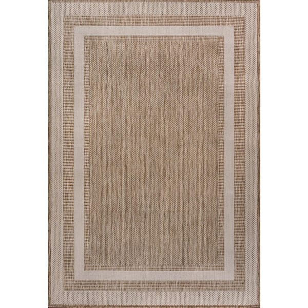 Dover Classic 3-Stripe Border Beige/Cream 5 ft. x 8 ft. Indoor/Outdoor Area Rug