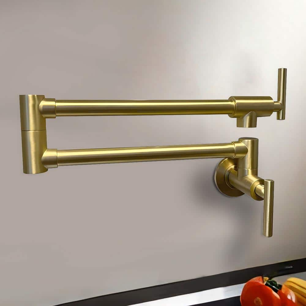 UPIKER Wall Mount Pot Filler Faucet Double-Handle in Brushed Gold  UP2302KFBG0013 - The Home Depot