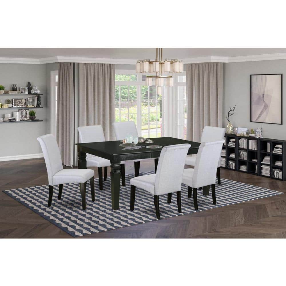 7-Piece Black Finish Solid Wood Top Dining Table with 6 Parson-Chairs with Lattice Back