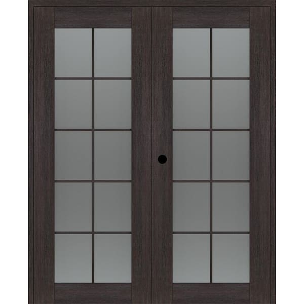 Avon 10 Lite N 48 in. x 80 in. Right 10-Lite Frosted Glass Veralinga Oak Wood Composite Double Prehung French Door
