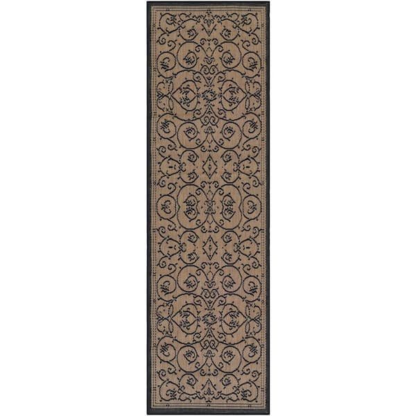 Recife Veranda Cocoa-Black 2 ft. x 12 ft. Indoor/Outdoor Runner Rug
