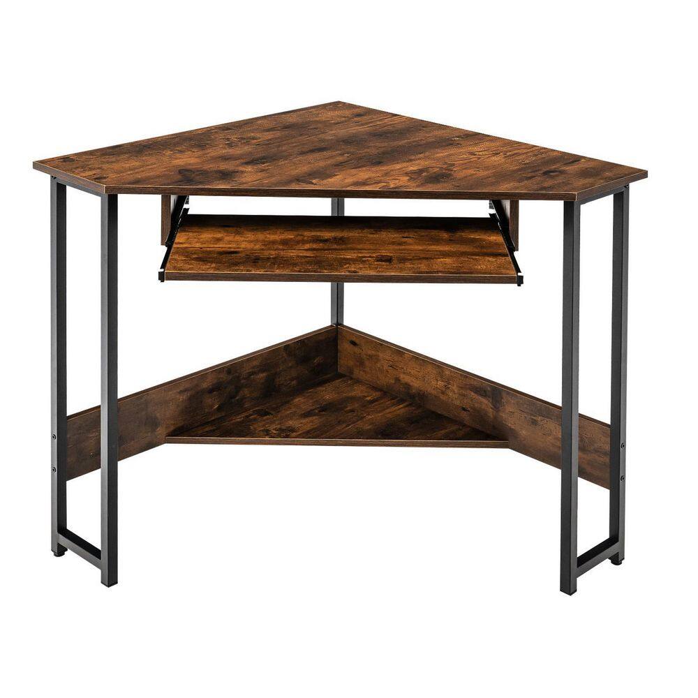 Costway 28.5 in. Triangle Corner Brown Steel Computer Desk Small Space ...