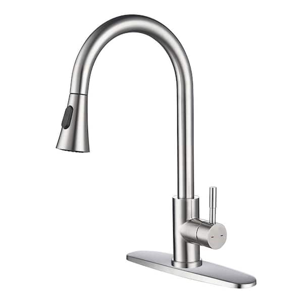 LORDEAR Single Handle Pull Down Sprayer Kitchen Faucet in Brushed Nickel