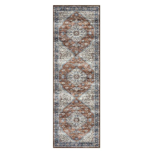 Garvee Vintage Printed Rug Distressed Floral Carpet Soft Non-slip Thin Carpet for Bedroom Living Room Farmhouse Red，2X6ft