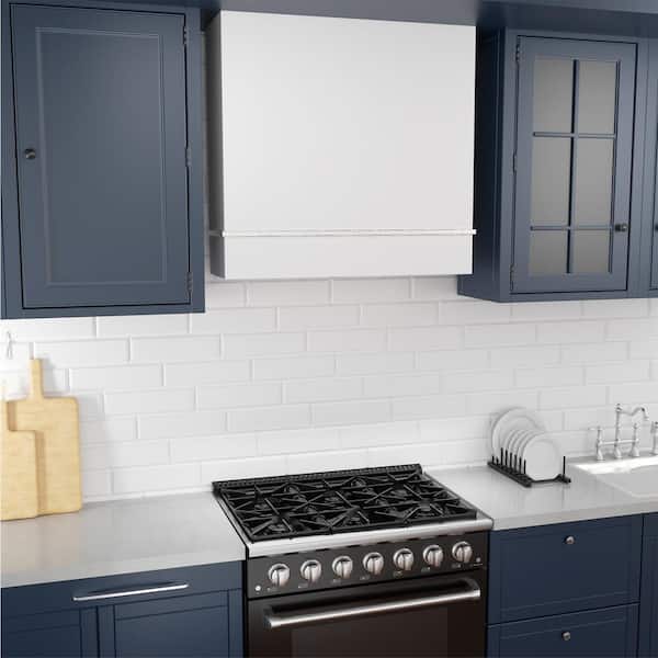 30 in. Stainless Steel Ducted Wall Mount Range Hood with Powerful 600 CFM Vent Motor, 3-Speed, in White with Nickel