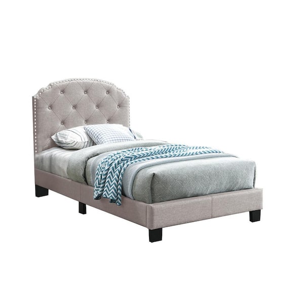 Button Tufting Design Platform Twin Bed in Light Brown