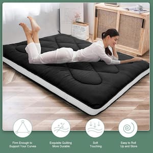 Futon Mattress Twin Size 3.5 in. Thick Protable Roll Up Mattress Folding Tatami Mat Sleeping Pad Cushion, Black