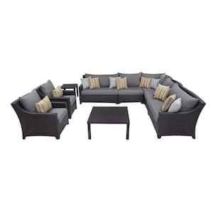 Deco 9-Piece Wicker Patio Conversation Sectional Seating Set with Sunbrella Charcoal Gray Cushions