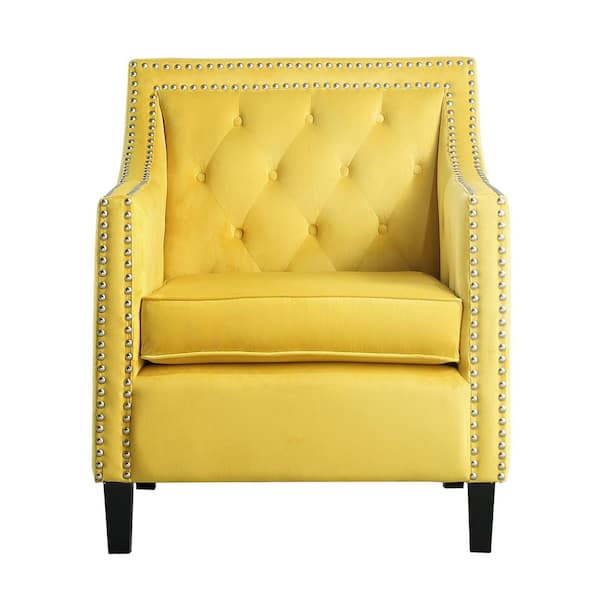 EVERGLADE HOME Ceylon Yellow Velvet Tufted Back Accent Chair