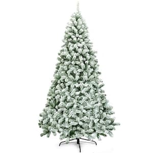 7.5 ft. Snow Flocked Artificial Christmas Tree Hinged Artificial Pine Tree with Metal Stand