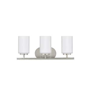 Oslo 20 in. 3-Light Brushed Nickel Transitional Contemporary Wall Bathroom Vanity Light with Opal Etched Glass Shades