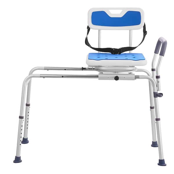 SVOPES Sliding Tub Transfer Bench, 20.87 in. Freestanding 360° Swivel Seat, Adjustable, Armrest, Safety Belt, in Blue