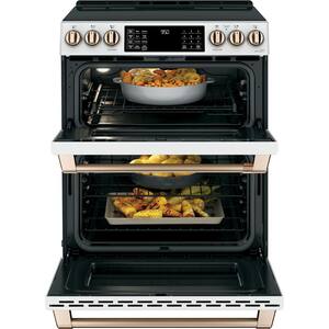 30 in. 6.7 cu. ft. Smart Slide-In Double Oven Induction Range with Convection in Matte White, Fingerprint Resistant