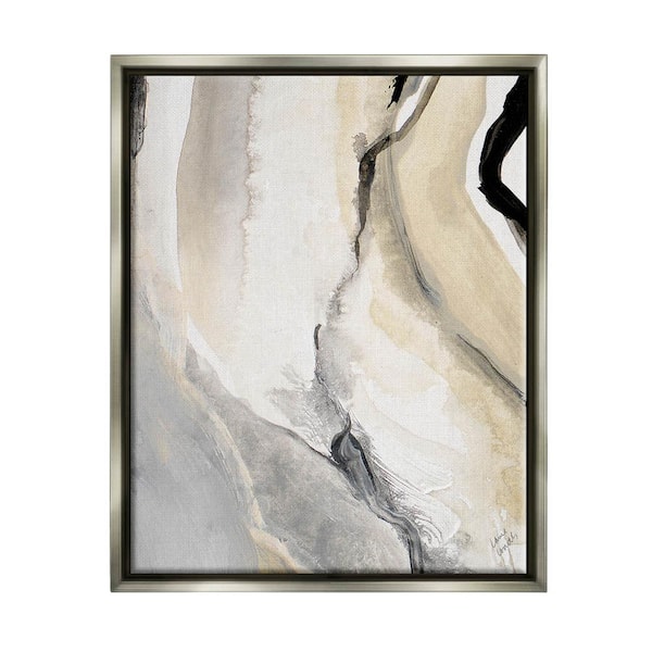 The Stupell Home Decor Collection Abstract Paint Strokes Fluid Beige Movement by Lanie Loreth Floater Frame Abstract Wall Art Print 25 in. x 31 in.