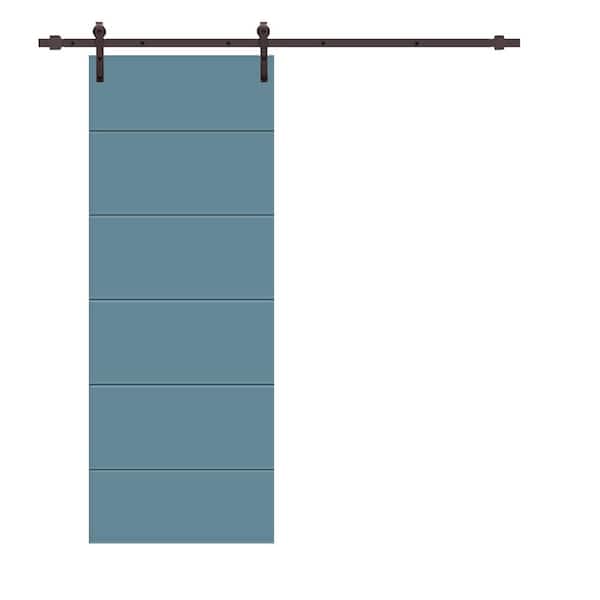 CALHOME Modern Classic 18 in. x 80 in. Dignity Blue Stained Composite MDF Paneled Sliding Barn Door with Hardware Kit