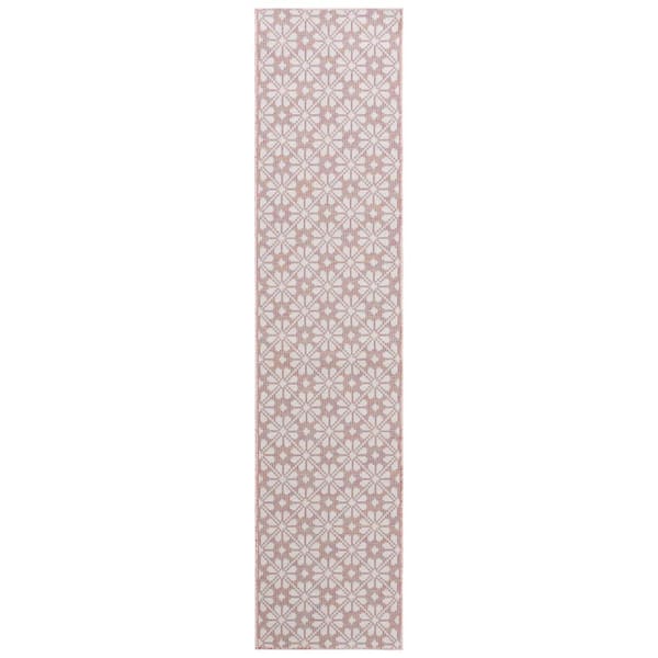 Martha Stewart 2 ft. x 9 ft. Light Pink/Multi Monochrome Floral Runner Rug