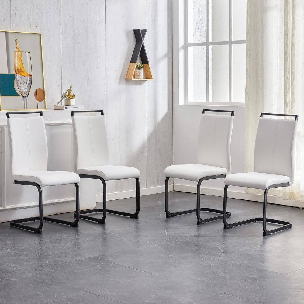 Set of 4-Modern White PU Faux Leather High Back Upholstered