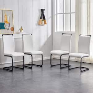 Set of 4-Modern White PU Faux Leather High Back Upholstered Armless Dining Chair with C-shaped Black Coating Metal Legs