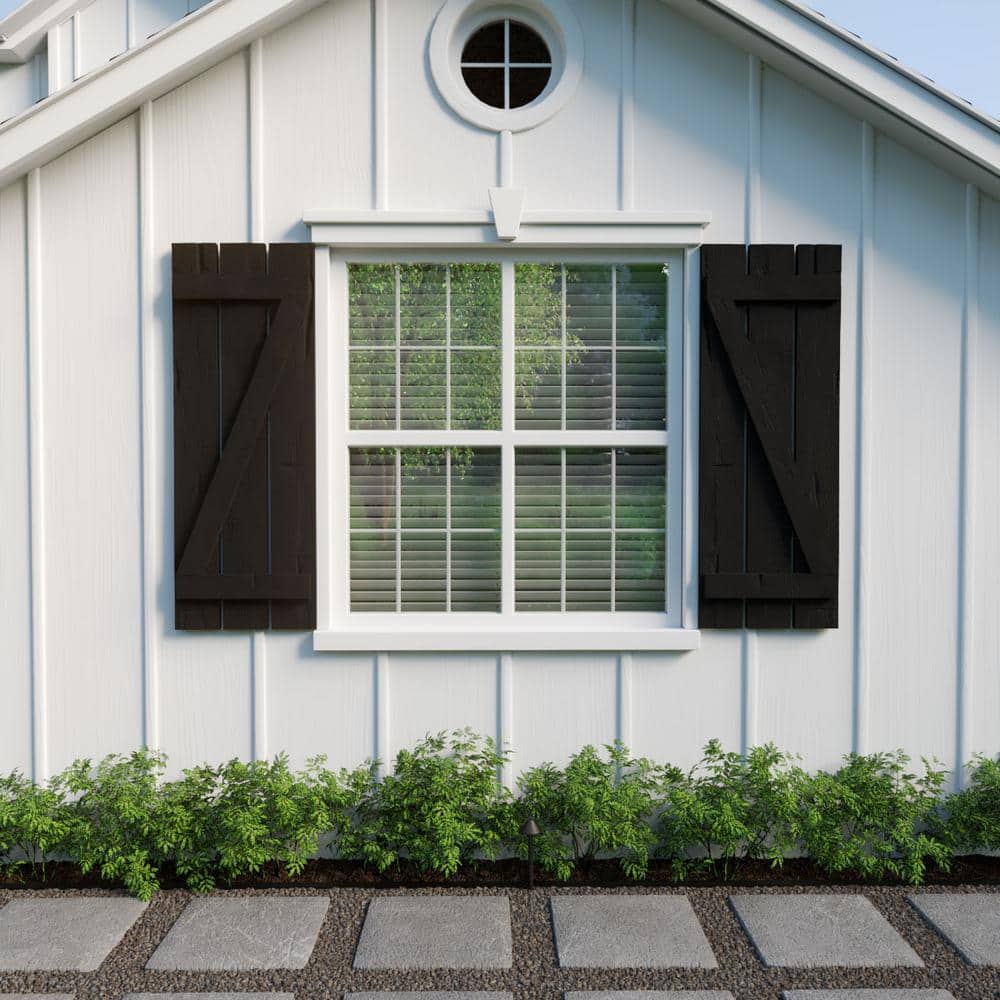 Primed Tan 28" Rustic Faux Wood Board-n-Batten Shutters