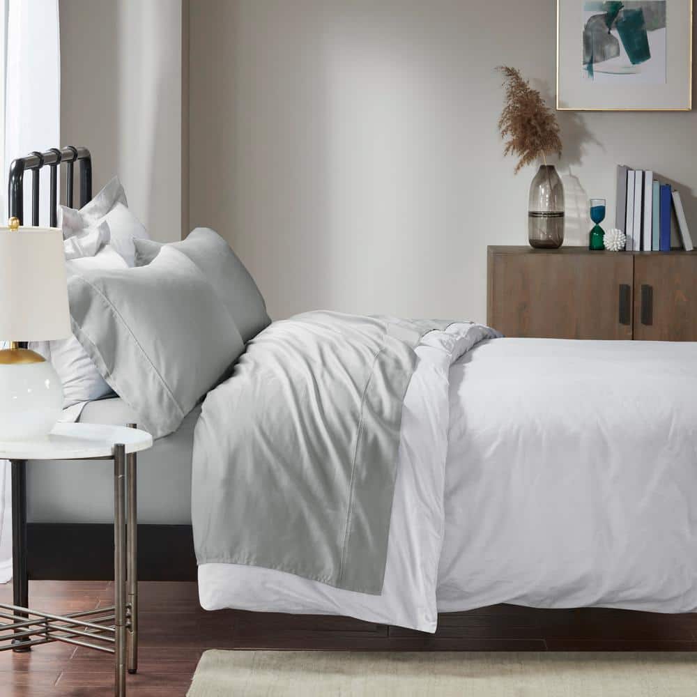 Gray Queen Cotton Polyester Microfiber Sheet Set