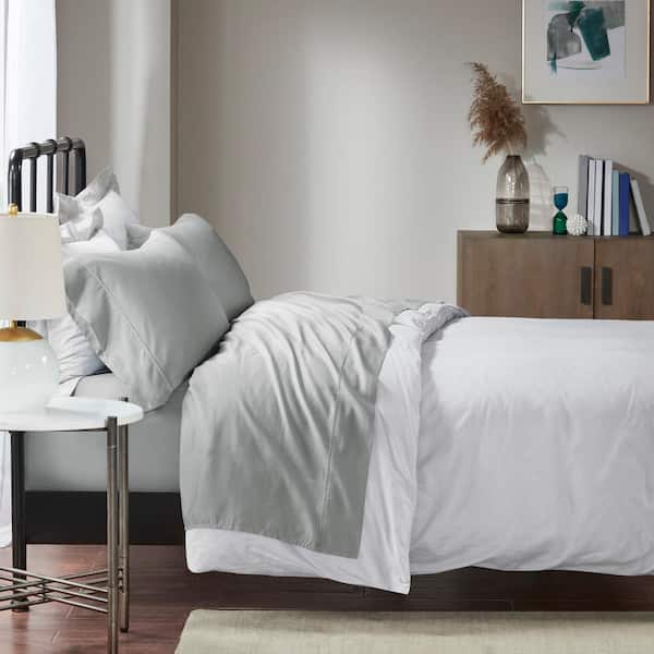 1500-Thread Count 4-Piece Gray Cotton Blend King Wrinkle Free Sheet Set