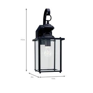 Jamestowne 7 in. W 1-Light Black Outdoor Traditional Wall Lantern Sconce with Clear Beveled Glass