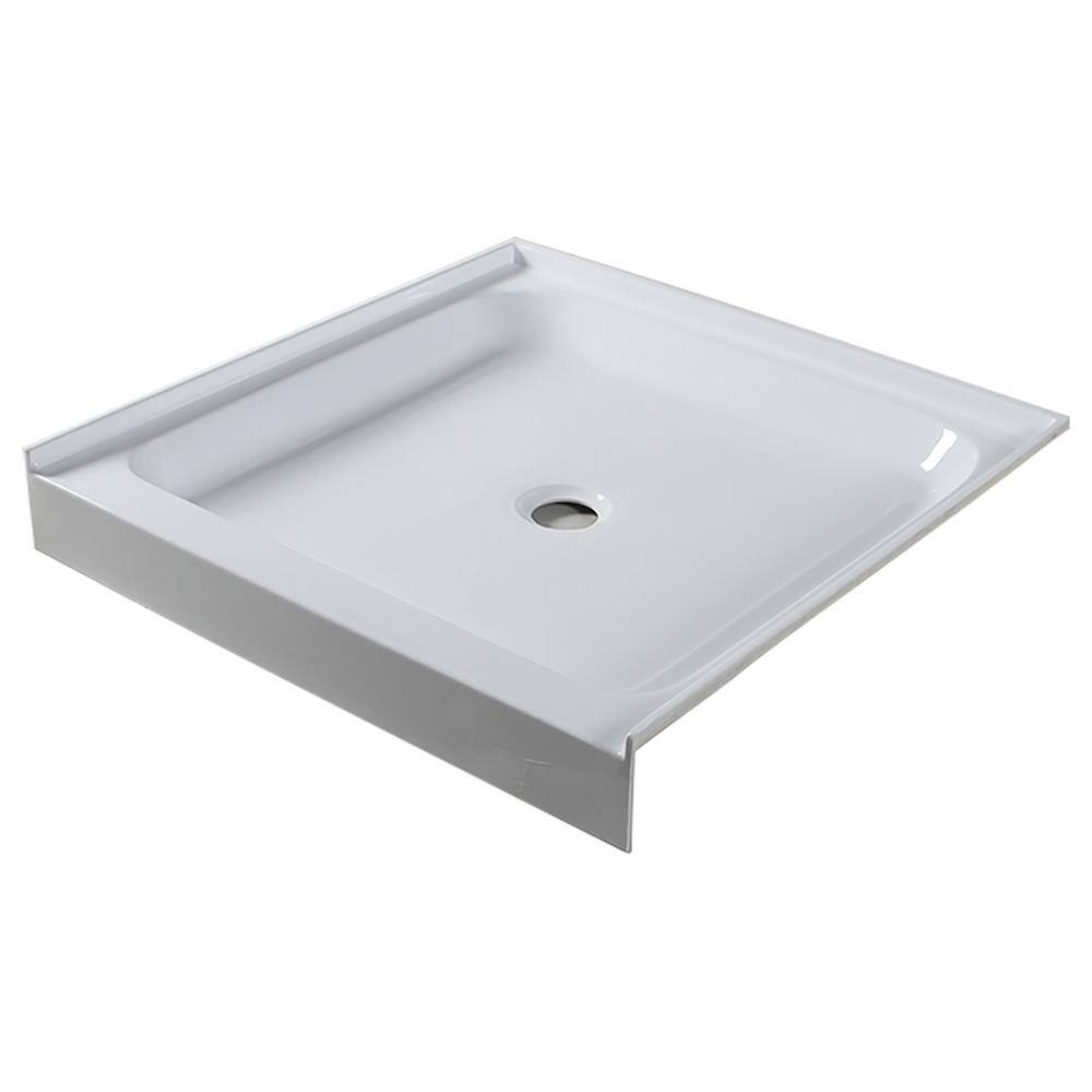 36'' White Square Shower Base with Satin Nickel Drain