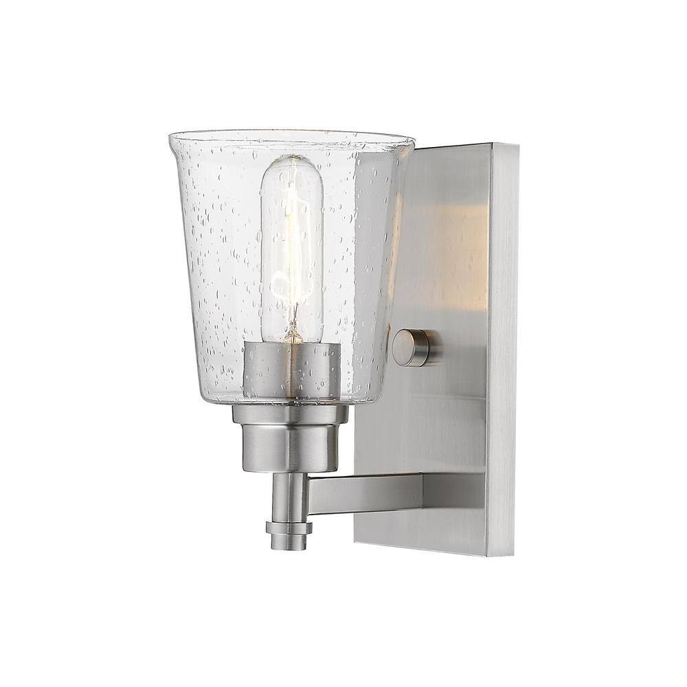 1 Light Brushed Nickel Sconce With Clear Seedy Glass 464 1s Bn The Home Depot