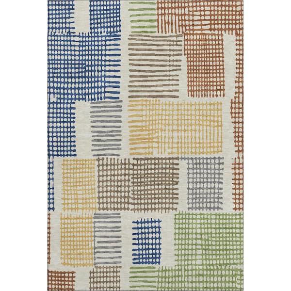 Mayfield Premium Machine Washable Abstract AMF1975 Putty 3 ft. x 4 ft. Area Rug