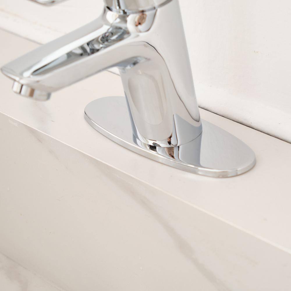 Polished Chrome Single Hole 1-Handle Bathroom Faucet with Deck Plate
