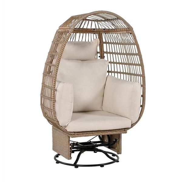 Zeus & Ruta Wicker Outdoor Lounge Chair with Beige Cushions Swivel ...