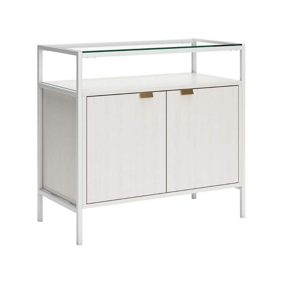 Benjara White Wood Top 32 in. Sideboard with One Shelf and 2 Doors ...