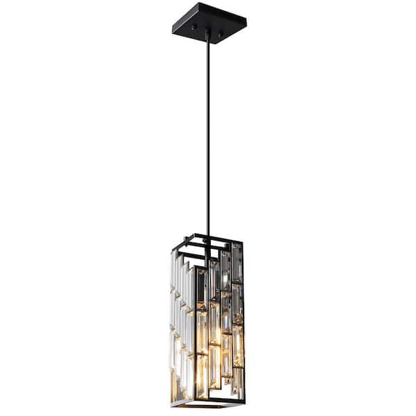 Black Modern Mini Crystal Chandeliers Adjustable Pendant Light for Kitchen Island Dining Room, Bedroom No Bulbs Included