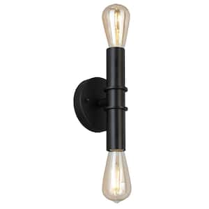 Drucker 5.12 in. W x 9 in. H 2-Light Black Bathroom Vanity Light with Open Bulbs