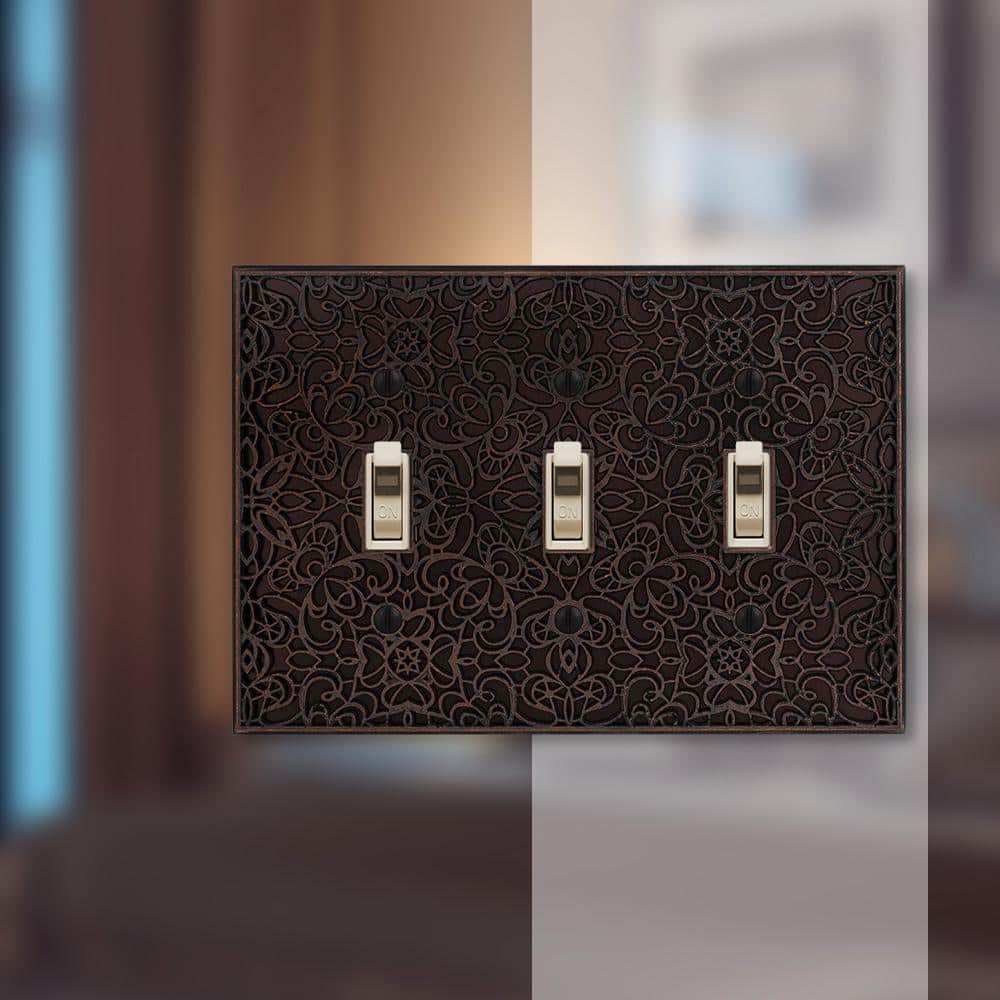 Aged Bronze Triple Toggle Cast Metal Wall Plate